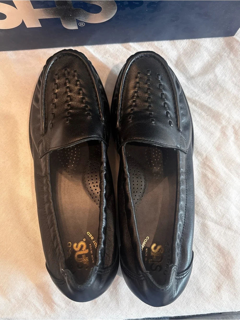 SAS Weave Black Leather Loafers Women’s 8 Wide Tripad Comfort NIB